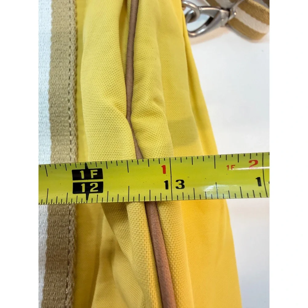 Fossil Key Per Duffle Satchel Yellow Nylon Leather Trim Crossbody Bag
